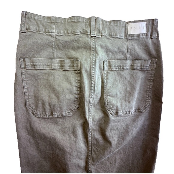 PISTOLA Pamela Skirt Size 28 Admiral Olive Green Split Front Raw Hem Utility - Picture 8 of 12